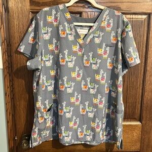 White Cross Llama scrub top